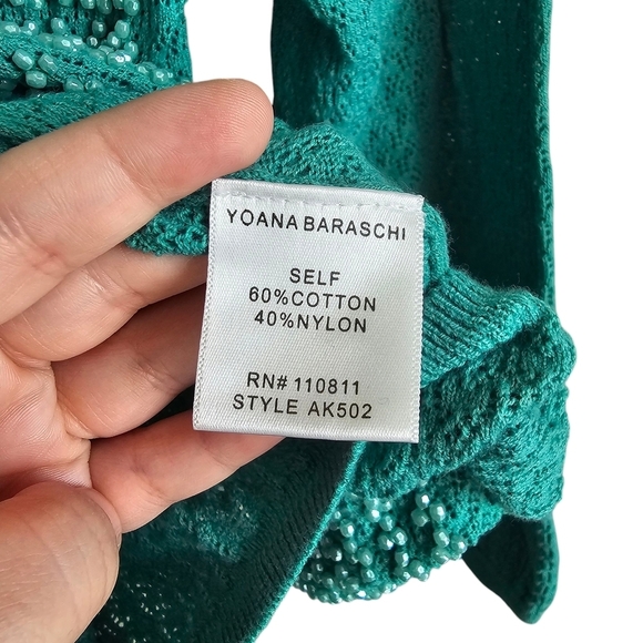 Yoana Baraschi teal Blue retro Beaded Green Crochet Cardigan Sweater Size XL - Picture 5 of 5